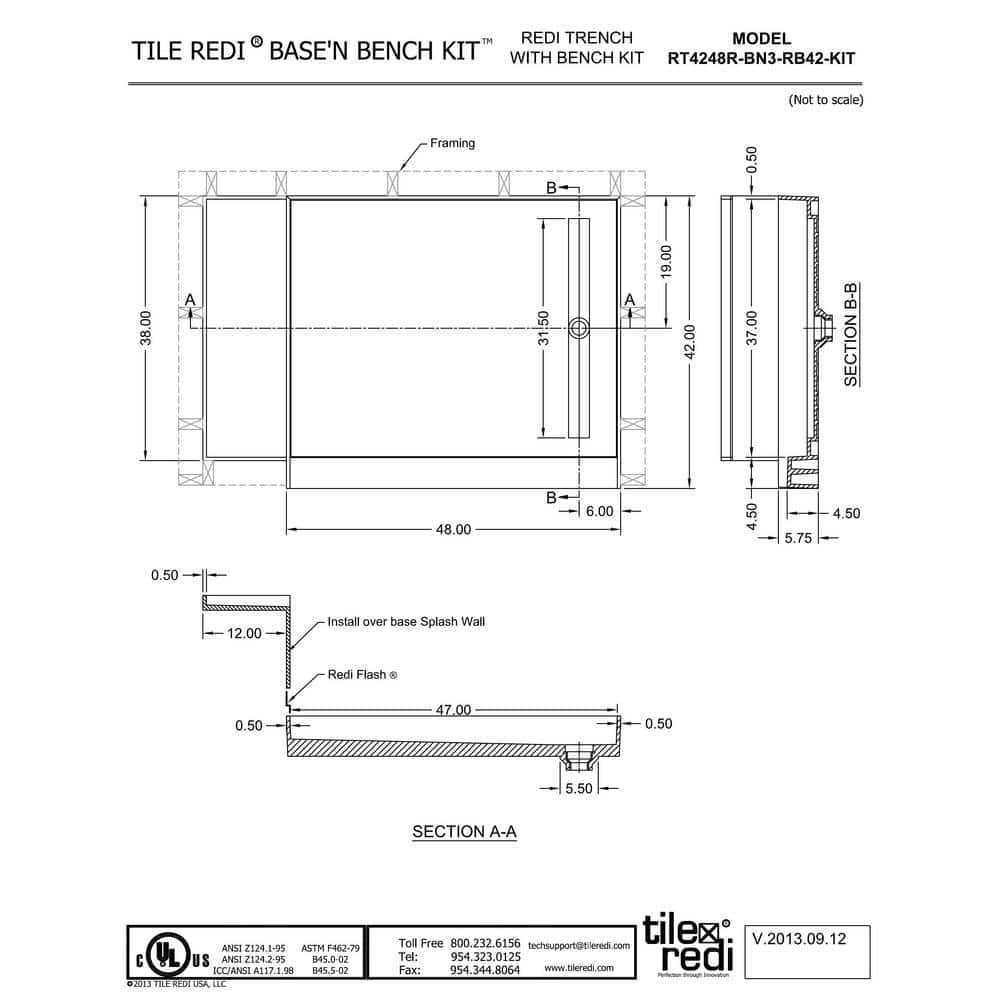 Brushed Nickel 60" x 42" Rectangular Shower Pan with Bench