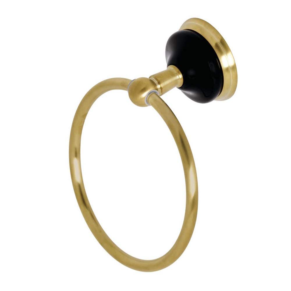 Kingston Brass Water Onyx Wall Mount Towel Ring in Brushed Brass