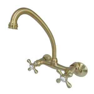 Kingston 2-Handle Wall-Mount Standard Kitchen Faucet in Brushed Brass