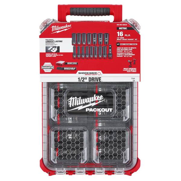 Milwaukee SHOCKWAVE Impact Duty 1/2 in. Drive Metric Deep Well PACKOUT Socket Set (16-Piece) with Screw Driver Bit Set (120-Piece)