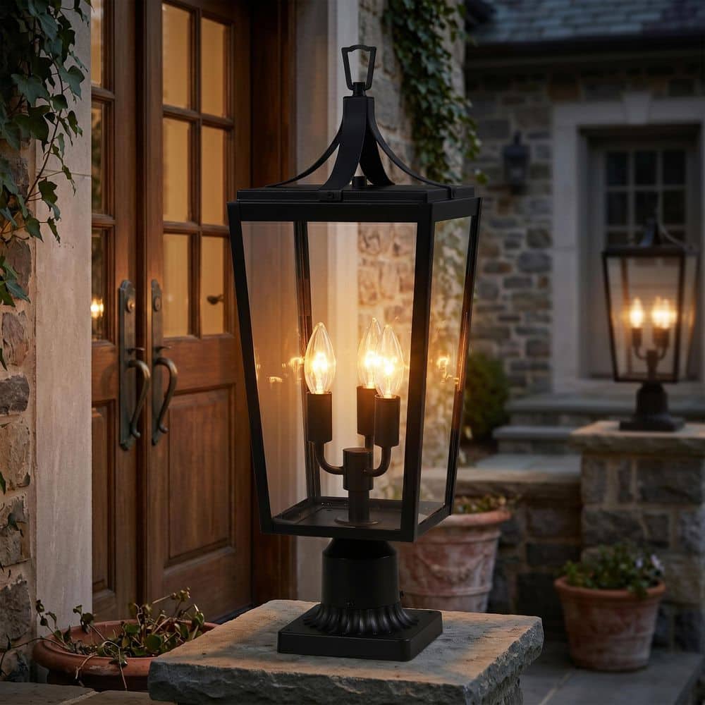 KAWOTI 3-Light Sandy Black Metal Hardwired Outdoor Weather