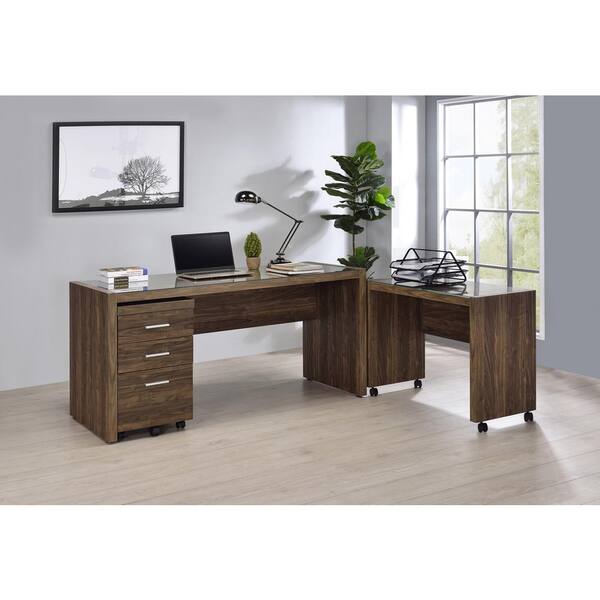 Welwick Designs 46 Fluted Drawer Composite Writing Desk - Dark Walnut/Solid Black