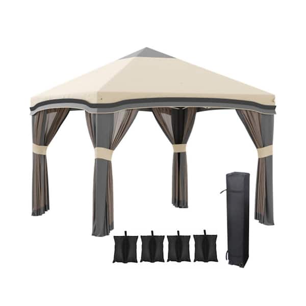 10 ft. x 10 ft. Outdoor Steel Event/Party Pop Up Instant Tent Canopy with Netting in Biege