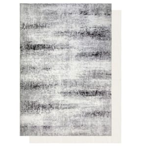 Zielle Area Rug in Watercolor Gray with Rug Pad 5-ft-3-in x 7-ft-7-in