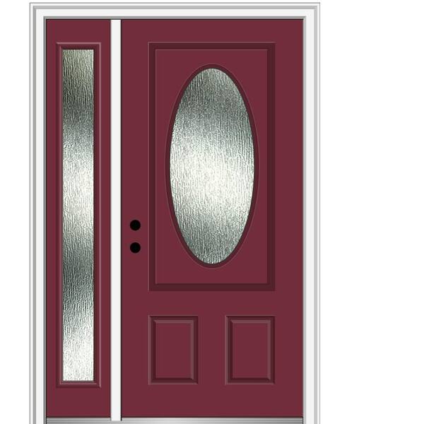 MMI Door 48 in. x 80 in. Right-Hand/Inswing Rain Glass Burgundy Fiberglass Prehung Front Door on 4-9/16 in. Frame