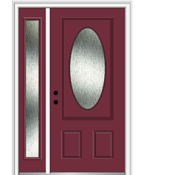 MMI Door 50 in. x 80 in. Right-Hand/Inswing Rain Glass Burgundy Fiberglass Prehung Front Door on 6-9/16 in. Frame