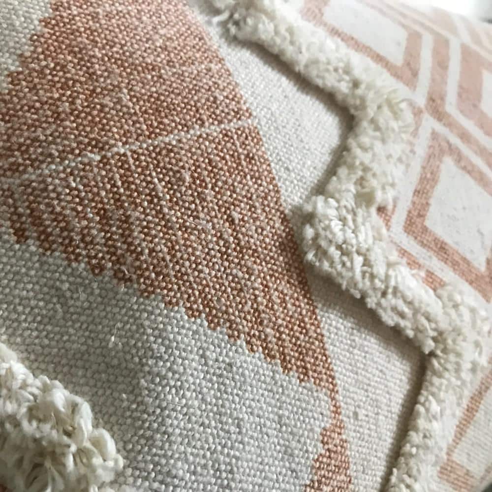 Burnt Orange and Cream Tufted Cotton Rectangle Throw Pillow