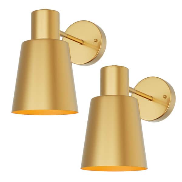 Briignite 8 in. 1-Light Gold Dimmable Wireless Wall Sconces, LED Lights with Remote Control for Bathroom (2-Pack)
