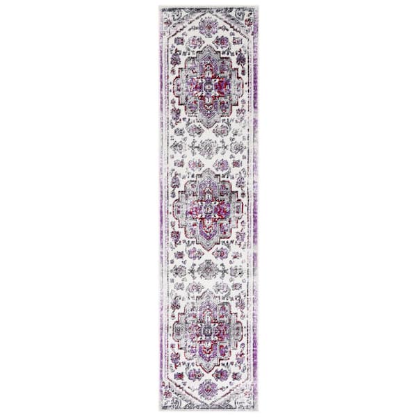 Skyler 2 ft. x 8 ft. Ivory/Purple Ornate Overdyed Runner Rug