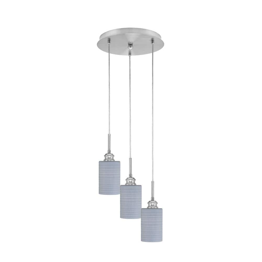 Savannah 10.5 in. 3-Light Brushed Nickel Cord Pendant Light Gray Matrix Gla
