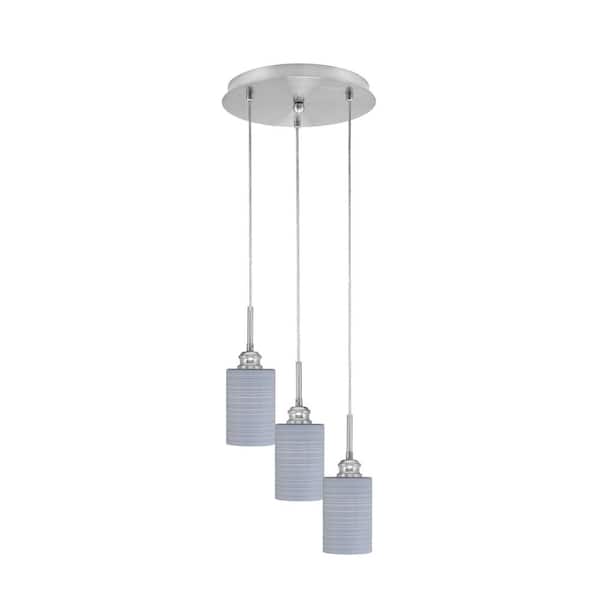 Unbranded Savannah 10.5 in. 3-Light Brushed Nickel Cord Pendant Light Gray Matrix Glass Shade