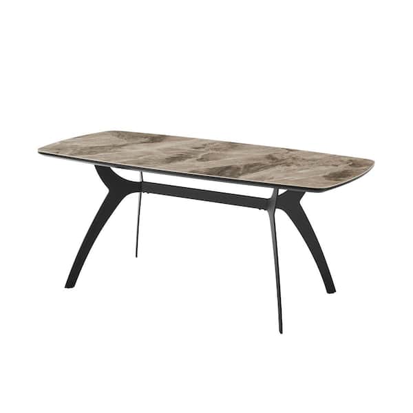 Armen Living Andes 35 in. Grey/Black Ceramic and Metal Rectangular Dining Room Table