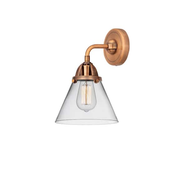 Cone 1-Light Antique Copper, Clear Wall Sconce with Clear Glass Shade