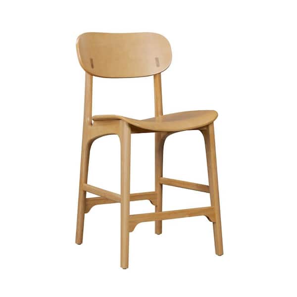 Benjara 24 in. Light Brown High Back Wood Bar Stool