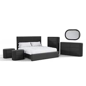 Eastbrook 6-Piece Modern Black Acacia Wood Queen Fluted Bedroom Set