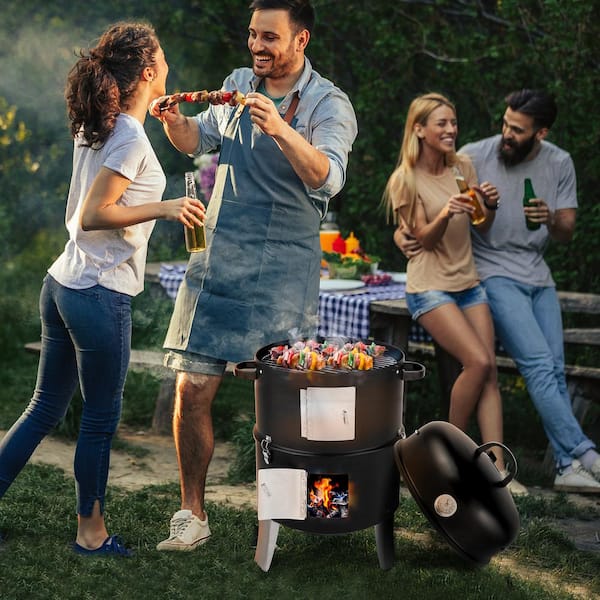 Karl home Vertical Steel Charcoal Smoker Carbon Grill in Black