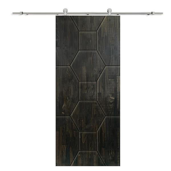 CALHOME 42 in. x 80 in. Charcoal Black Stained Pine Wood Modern Interior Sliding Barn Door with Hardware Kit