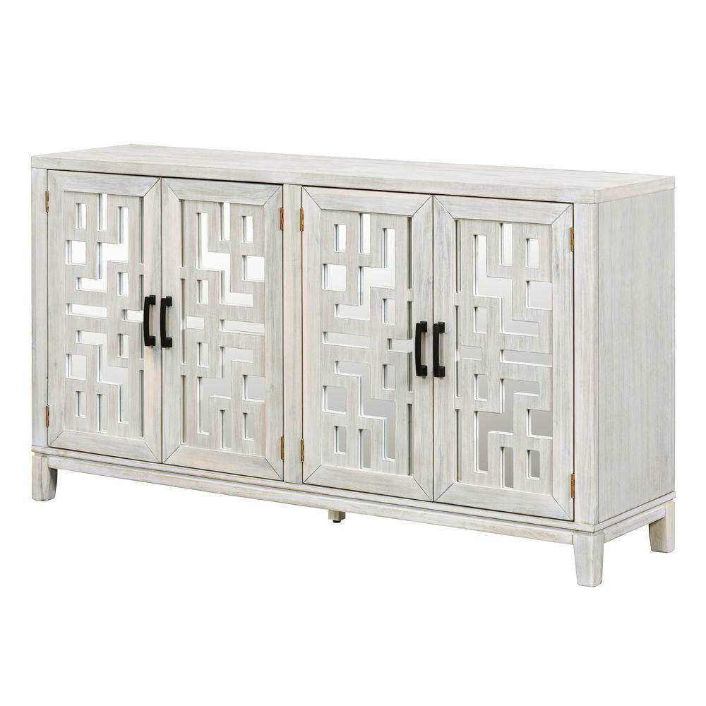 White Wood Pantry Organizer with 4 Doors and Metal Pulls KIKIO202753