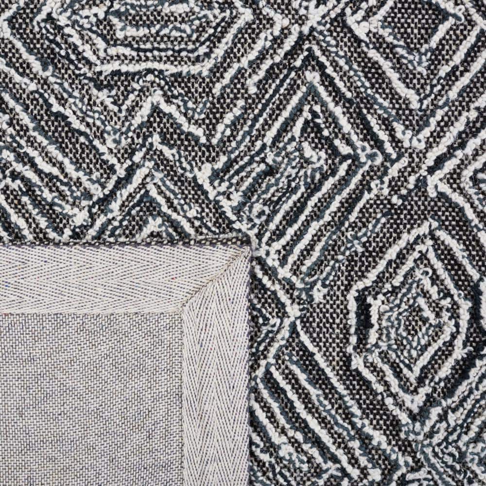 Handmade Black and Ivory Geometric Wool Area Rug, 6' Square