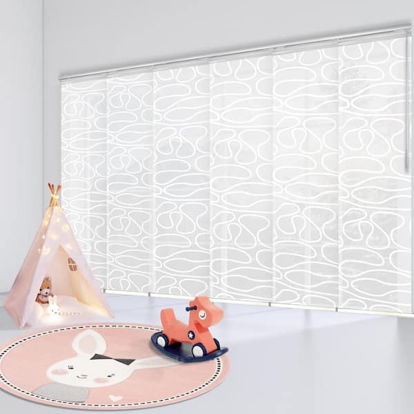 EMOH Swirl 70 in. - 130 in. W x 94 in. L Adjustable 6- Panel Satin Nickel Single Rail Panel Track with 23.5 in. Slates