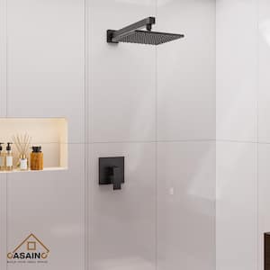 Single-Handle 1-Spray Pattern 10 in. with 1.8 GPM Wall Mount Square Shower Faucet in Matte Black (Valve Included)