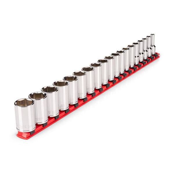 3/8 Inch Drive Semi-Deep 6-Point Socket Set with Rail, 19-Piece (6-24 mm)