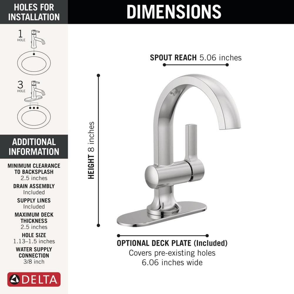 Albion Chrome Single Hole Bathroom Faucet with Pop-Up Drain