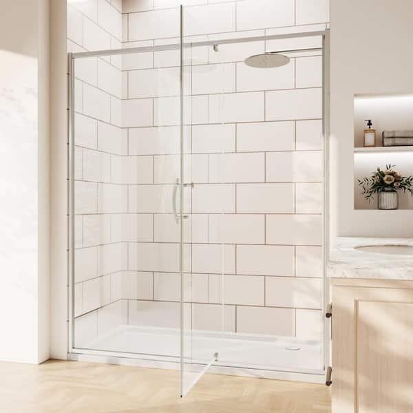 56-60 in. W x 71 in. H Pivot Framed Shower Door in Brushed Nickel with 1/4 in. (SGCC) Clear Glass,4 in. Adjustable Track