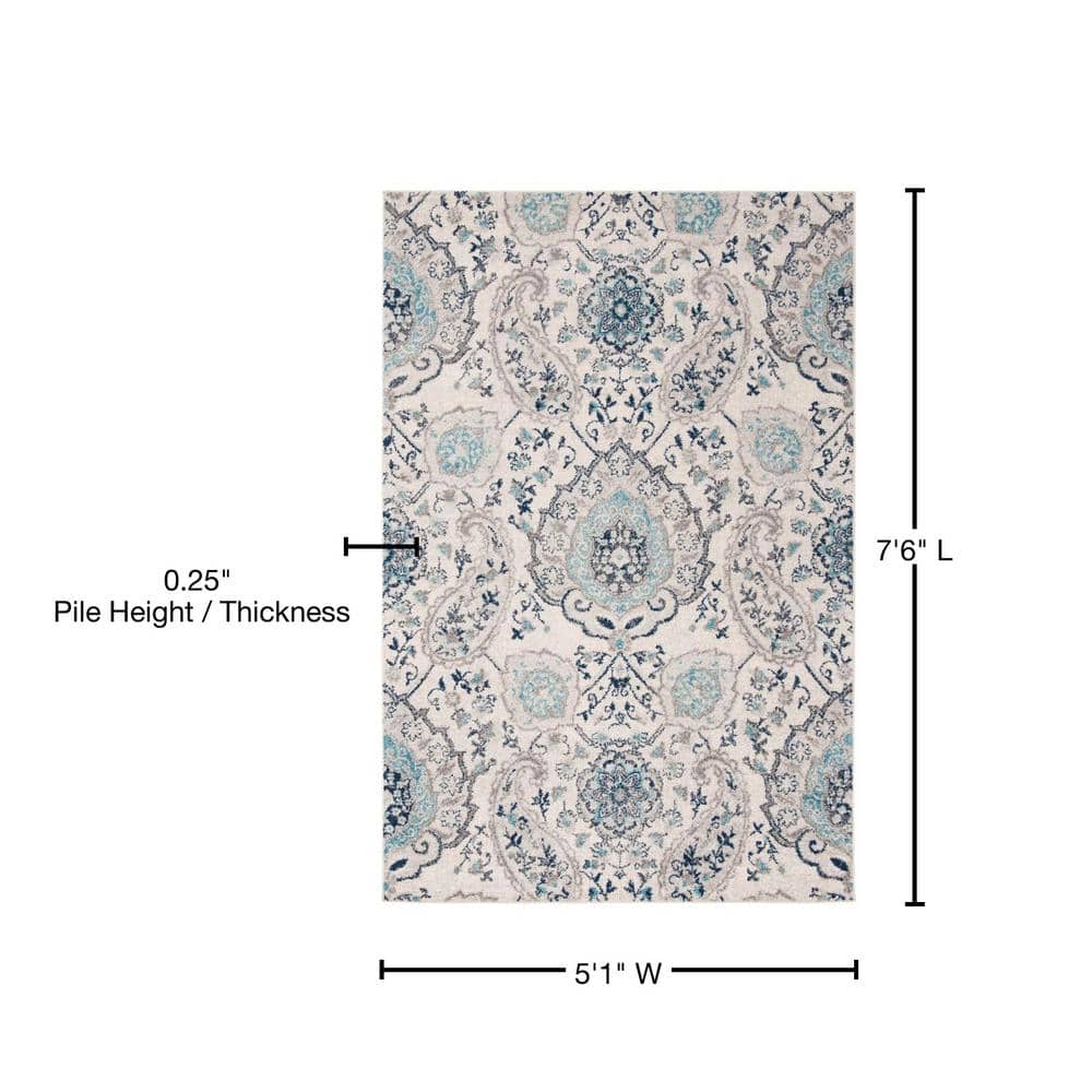 Elegant Gray Synthetic 59" Rectangular Easy-Care Area Rug