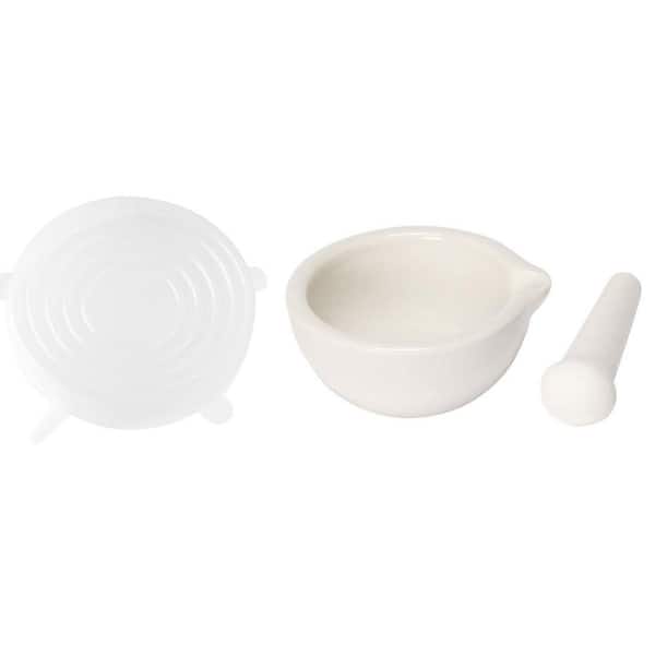 Ceramic White Spice Grinder Mortar and Pestle with Lid, Pill Crusher, Herb Mill Bowl Kitchen Tool, 1 Piece