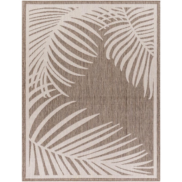 Livabliss Long Beach Brown/Cream Botanical 5 ft. x 7 ft. Indoor/Outdoor Area Rug