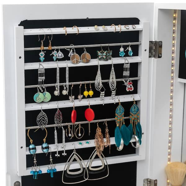 Costway Mirror Jewelry Cabinet 96 Led Lights Wall Door Mounted Armoire W/  Makeup Rack : Target