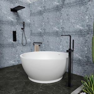 Moray 53 in. x 53 in. Stone Resin Flatbottom Round Solid Surface Freestanding Soaking Bathtub in White with Brass Drain