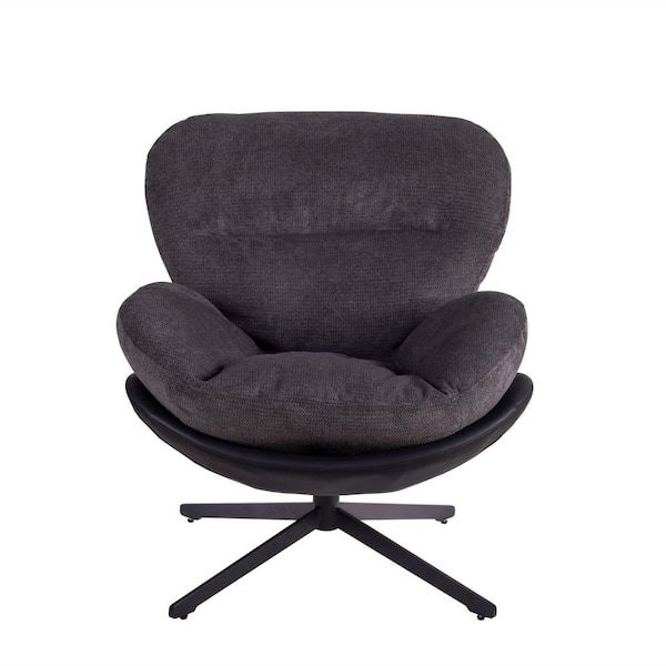 360° Swivel Chenille Chair. Swivel Office Chair with Faux Leather & Black Metal Base Frame for Small Spaces in Dark Gray