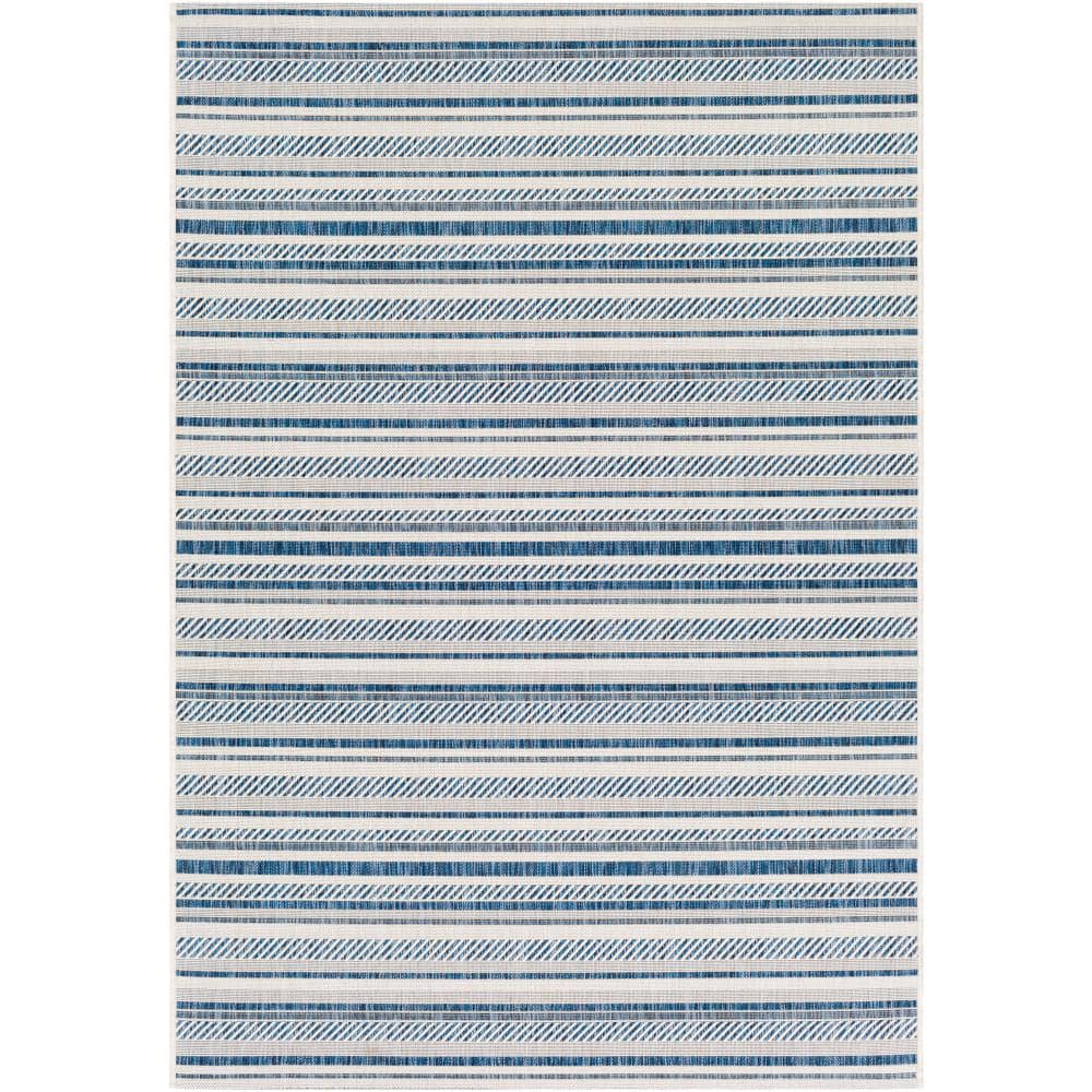 Denim Blue Round Stain-Resistant Synthetic Area Rug