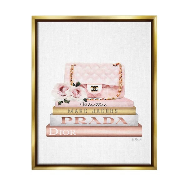The Stupell Home Decor Collection Pink Purse Gold Bookstack Glam Watercolor Design by Amanda Greenwood Floater Frame Nature Wall Art Print 25 in. x 31 in.