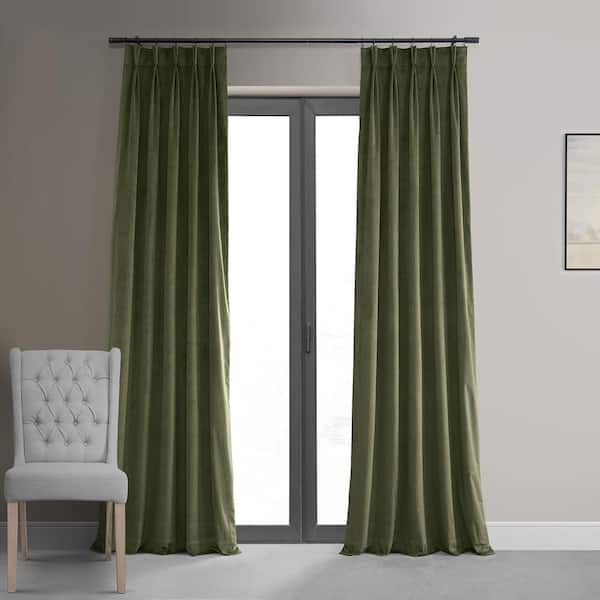 Exclusive Fabrics & Furnishings Signature Hunter Green 25 in. W x 120 in. L (1 Panel) Pleated Blackout Velvet Curtain