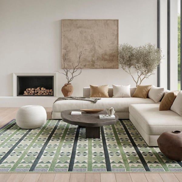 Nordic Green Blue 8 ft. x 10 ft. Geometric Contemporary Area Rug