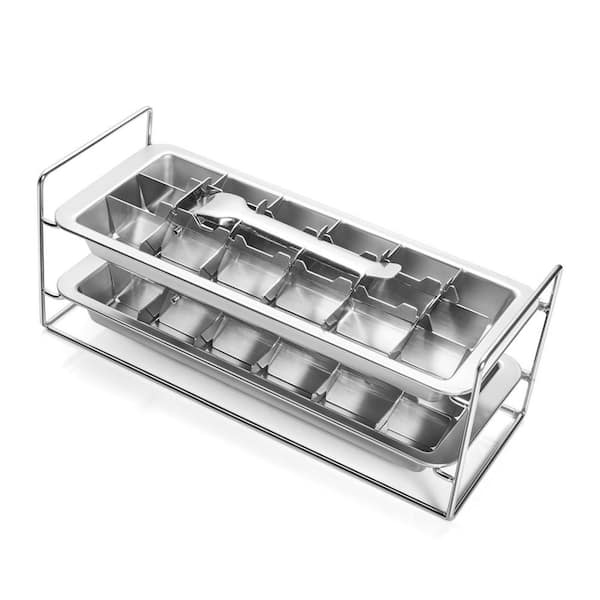 18-Slot Metal Ice Cube Trays, Stainless Steel Ice Cube Trays, for Bars Kitchens Dishwasher, Silver
