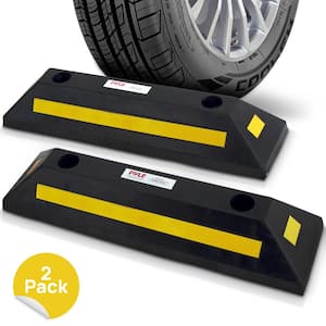 Vehicle Wheel Stops - Car and Truck Parking Curb Tire Stops, Heavy Duty Rubber Parking Tire Blocks (Pair)
