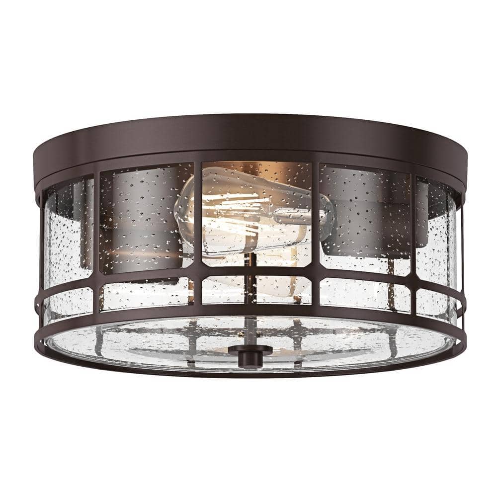 Industrial 12.59 in. 2-Light Oil Rubbed Bronze Farmhouse Flush Mount Ceilin