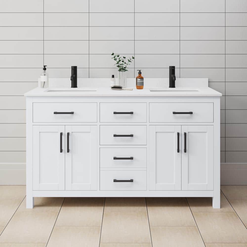 Beckett 60" White Double Bathroom Vanity with Marble Top