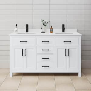 Beckett 60 in. W x 22 in. D x 35 in. H Double Sink Bath Vanity in White with White Cultured Marble Top