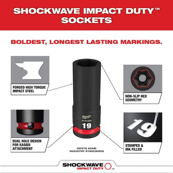 Milwaukee SHOCKWAVE 1/2 in. Drive Metric Deep Well 6 Point Impact