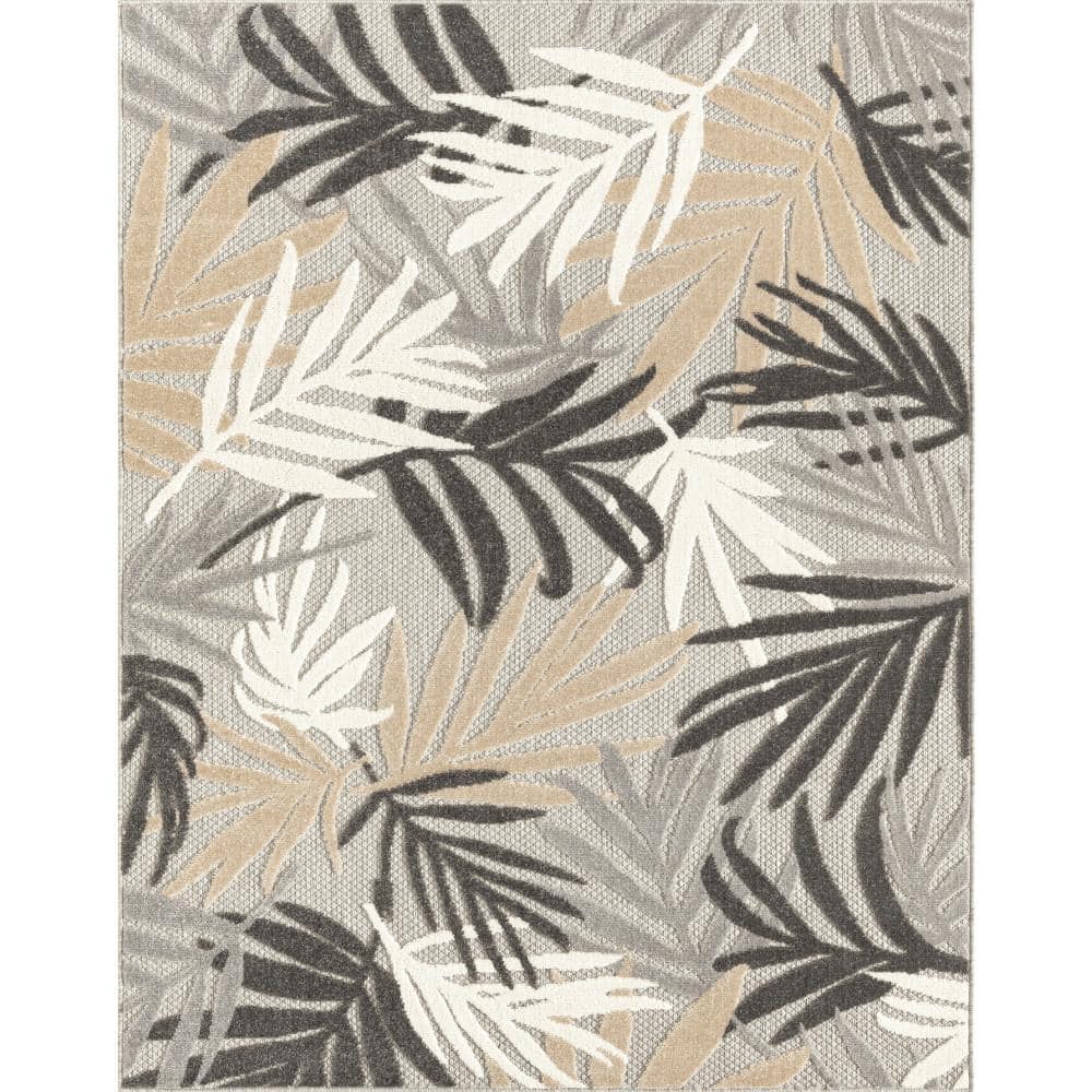 Oasis Floral Gray 5 ft. x 7 ft. Indoor/Outdoor Area Rug