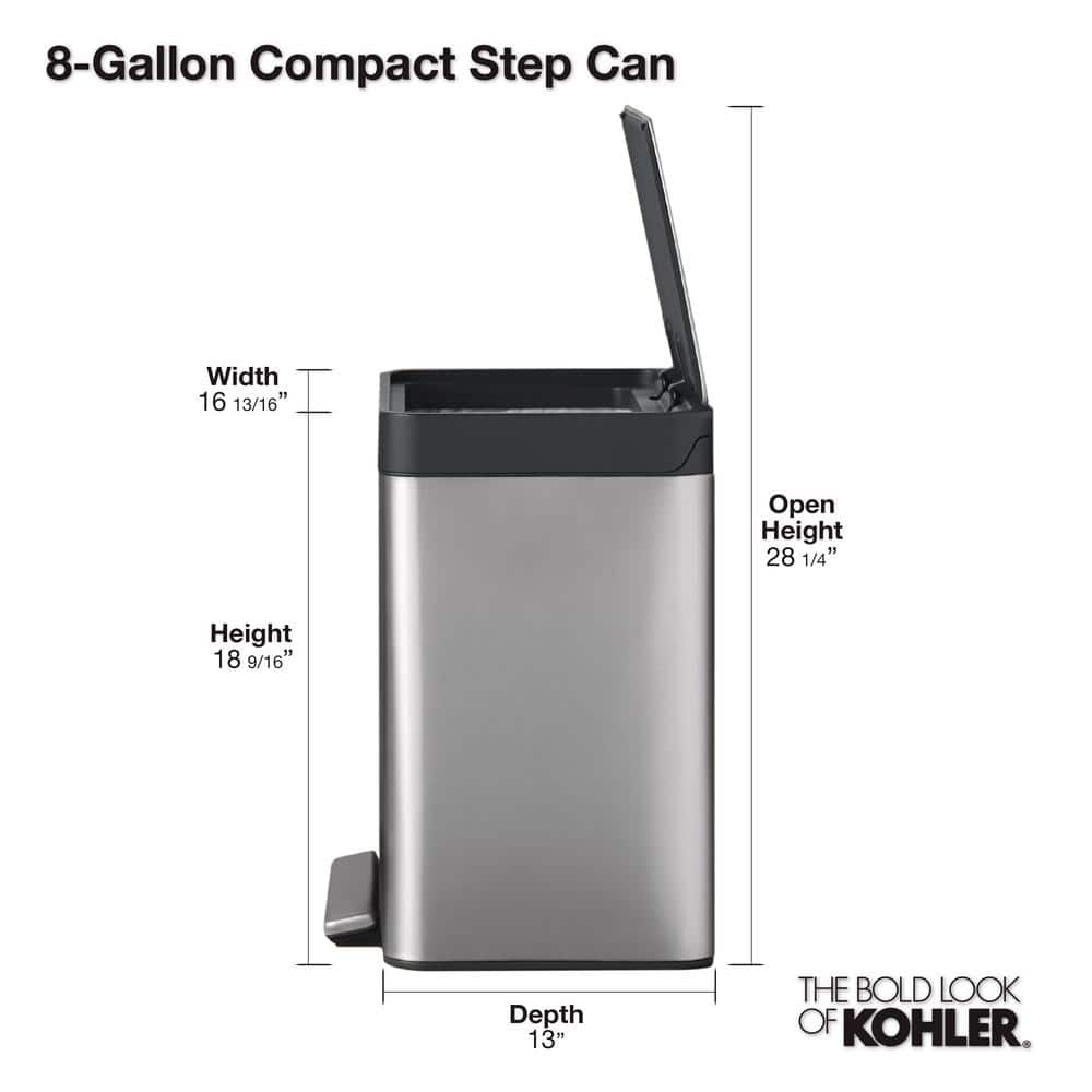 8-Gallon Black Stainless Steel Step Trash Can with Pedal