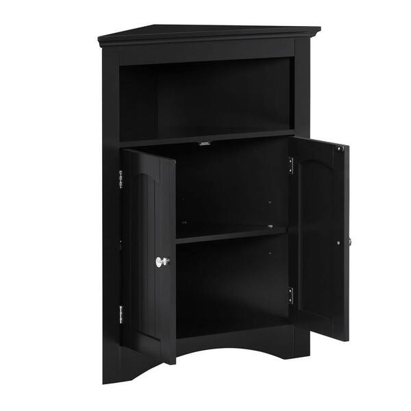 Aoibox 24 in. W x 12 in. D x 32 in. H in Coffee Assembled Floor Corner Cabinet with Doors and Shelves for Bathroom, Kitchen