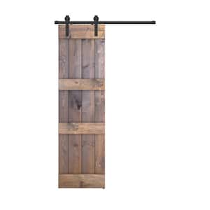 Double Mid-Bar 30 in. x 84 in. Brair Smoke Finished Pine Wood Sliding Barn Door with Hardware Kit