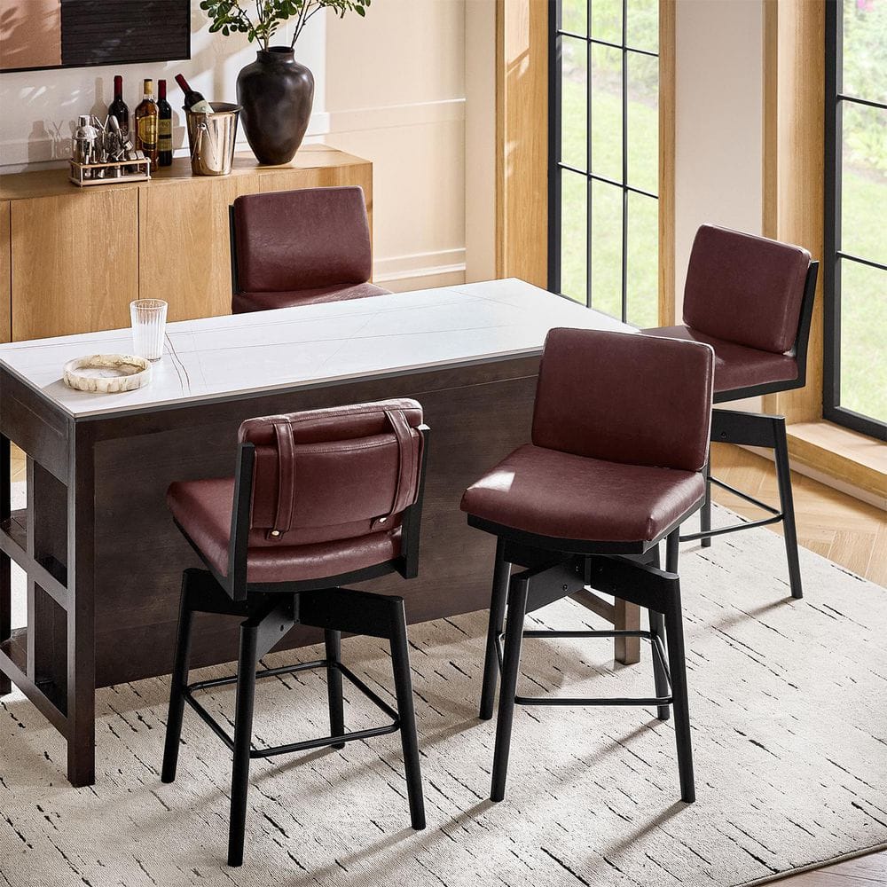 JAYDEN CREATION Samuel 36.25 in. H Borwn Wood Bar Stool with Adjustable ...