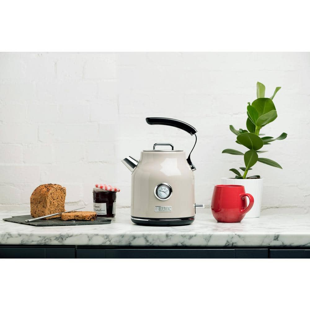 Putty Beige Stainless Steel Electric Kettle with Temperature Gauge